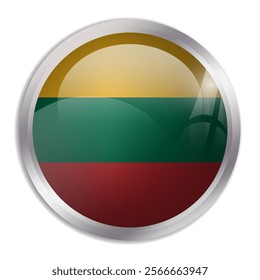 Lithuania flag - glossy circle button displays a colorful flag representing a country cultural identity and heritage. The essence of national pride and unity.