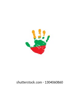 Lithuania flag and hand on white background. Vector illustration