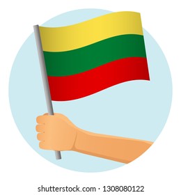 lithuania flag in hand. Patriotic background. National flag of lithuania vector illustration