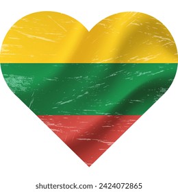Lithuania flag in heart shape grunge vintage. Lithuania flag heart. Vector flag, symbol. 