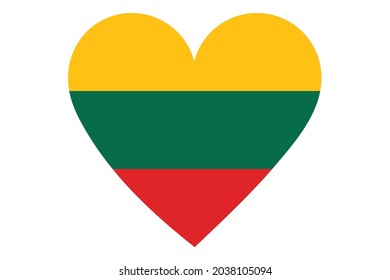 Lithuania flag in heart shape isolated on white background.