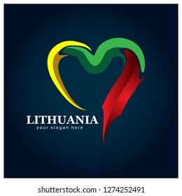 Lithuania flag Heart stock vector. Vector illustration on blue gradient background.