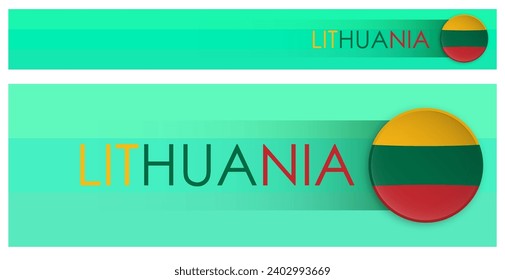 Lithuania flag horizontal web banner in modern neomorphism style. Webpage Lithuanian country header button for mobile application or internet site. Vector