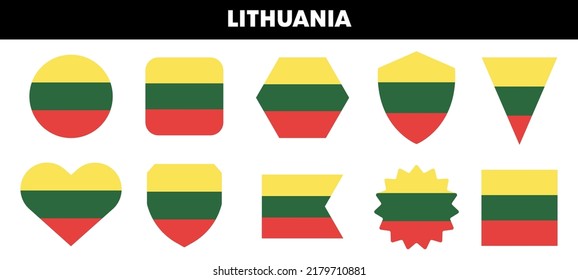 Colección de etiquetas de bandera de Lituania. Vector aislado en blanco. Juego de distintivos con los colores de Lituania.