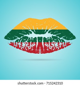 Lithuania Flag Lipstick On The Lips Isolated On A White Background. Vector Illustration. Kiss Mark In Official Colors And Proportions. Independence Day