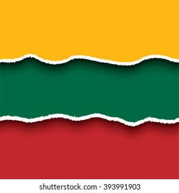 Lithuania flag, Lithuanian  torn paper lacerated banners set with ripped edges and shadows, vintage style layered stripes template with empty space for text, scrapbooking, vector illustration