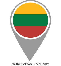 Lithuania flag location pin, Lithuania flag on location pin, Lithuania map pointer in high quality