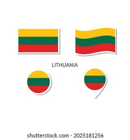 Lithuania flag logo icon set, rectangle flat icons, circular shape, marker with flags.