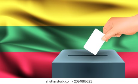 Lithuania flag, male hand voting with Lithuania flag concept idea background