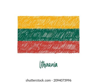 Lithuania Flag Marker or Pencil Sketch Illustration Vector