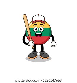 caricatura de mascota de la bandera de lituania como jugador de béisbol, diseño de personaje