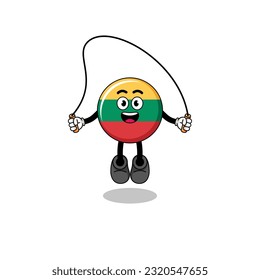 lithuania flag mascot cartoon is playing skipping rope , character design