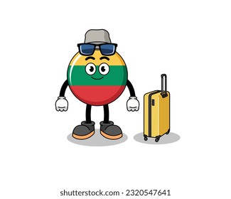 lithuania flag mascot doing vacation , character design