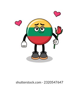 lithuania flag mascot falling in love , character design