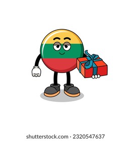 lithuania flag mascot illustration giving a gift , character design
