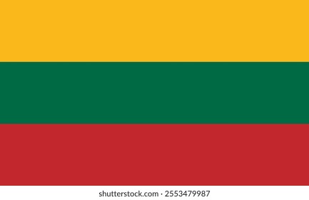 Lithuania flag in official colors, dimensions and aspect ratio. Vector flag symbolizing national pride, identity, heritage, patriotism and authority