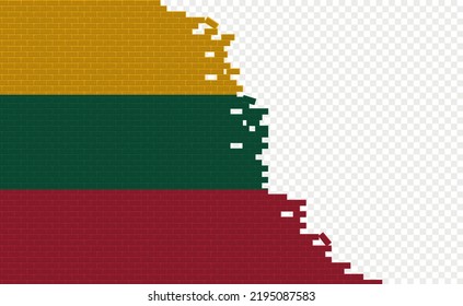 Lithuania flag on broken brick wall. Empty flag field of another country. Country comparison. Easy editing and vector in groups.