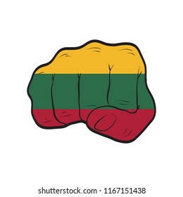 Lithuania flag on a clenched fist. Strength, Power, Protest concept