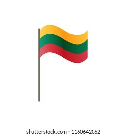Lithuania flag on the flagpole. Official colors and proportion correctly. Waving of Lithuania flag on flagpole, vector illustration isolate