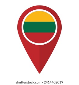 Lithuania flag on map pinpoint icon isolated. Flag of Lithuania
