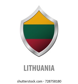 Lithuania flag on metal shiny shield vector illustration