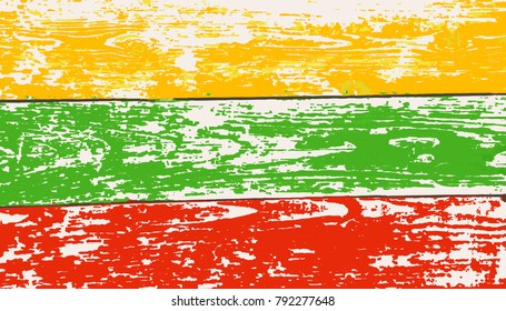 Lithuania flag on old wood texture. Vector grunge background.
