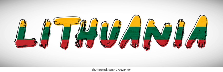 Marca de Lituania en la tipografía de texto. Banner de nombre de país. Fondo de tipografía creativa.