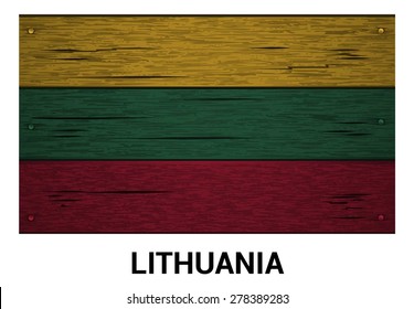 Lithuania flag on wood texture background - vector illustration