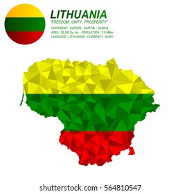 Lithuania flag overlay on Lithuania map with polygonal style.(EPS10 art vector)
