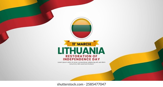 Lithuania Flag for restoration of independence day banner, greeting card background with blank space area