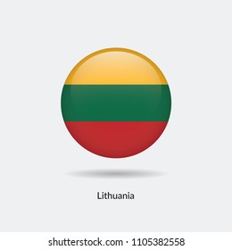 Lithuania flag - round glossy button. Vector Illustration.