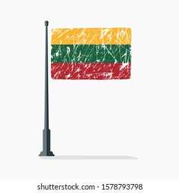 Lithuania flag with scratches on flagpole with shadow in vector