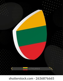 Lithuania Flag Shield icon in 3D on Dark Modern Abstract Rugby Background. Perfect for sports events, heritage themes, national celebrations, and patriotic designs.