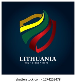 Lithuania Flag shield stock vector. Lithuania flag. Vector illustration on blue gradient background.
