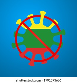 Lithuania flag Sign caution virus.Coronavirus danger and public health risk disease and flu outbreak.Vector illustration.