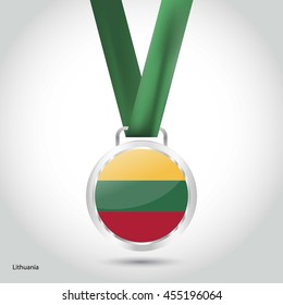 Lithuania Flag in Silver Medal. Vector Illustration. RIO Olympic Game silver Medal. Vector Illustration