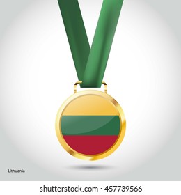 Lithuania Flag in Silver Medal. Vector Illustration. RIO Olympic Game gold Medal. Vector Illustration