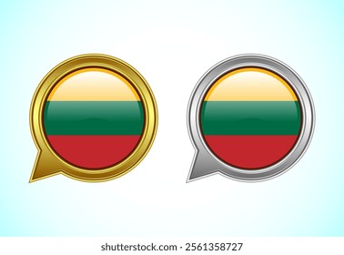 Lithuania flag speech bubble. Speaking flag icon in gold and silver color