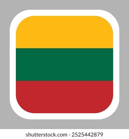 Lithuania flag square flat vector with rounded corners and white border, vector illustration