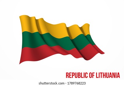 Lithuania flag state symbol isolated on background national banner. Greeting card National Independence Day of the Republic of Lithuania. Illustration banner with realistic state flag.