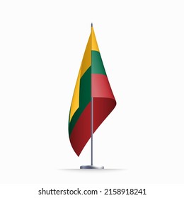 Lithuania flag state symbol isolated on background national banner. Greeting card National Independence Day of the Republic of Lithuania. Illustration banner with realistic state flag.