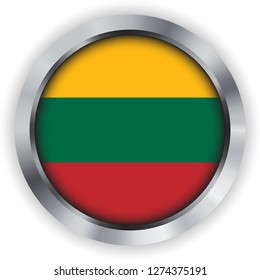 Lithuania flag in steel circle emblem button with shadows and shine