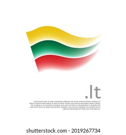 Lithuania flag. Stripes colors of the lithuanian flag on a white background. Vector design national poster with .lt domain, place for text. Brush strokes. State patriotic banner of lithuania, cover