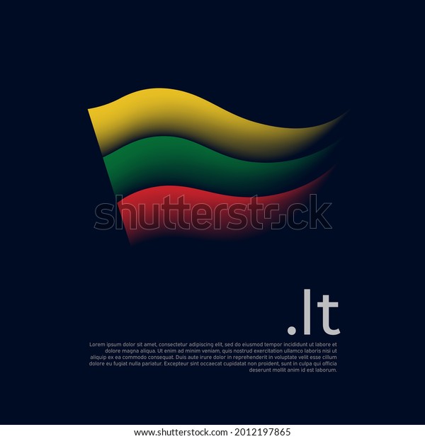 Lithuania flag. Stripes colors of the lithuanian
flag on a dark background. Vector stylized design national poster
with .lt domain, place for text. State patriotic banner of
lithuania, cover