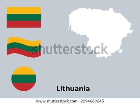 Lithuania Flag Variations and Country Map Vector Set – National Symbols of Lithuania