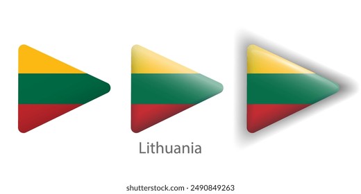 Lithuania flag vector icons set in the shape of rounded triangle