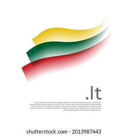 Lithuania flag watercolor. Stripes colors of lithuanian flag on white background. Vector stylized design national poster with .lt domain, place for text. State patriotic banner of lithuania, cover