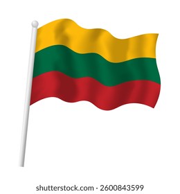 Lithuania flag waving. Vector isolated illustration of Lithuanian national tricolor flag on flagpole in wind. 