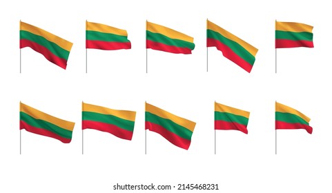 Litauen Flaggen. Reihe von nationalen realistischen litauischen Flaggen. Vektorgrafik