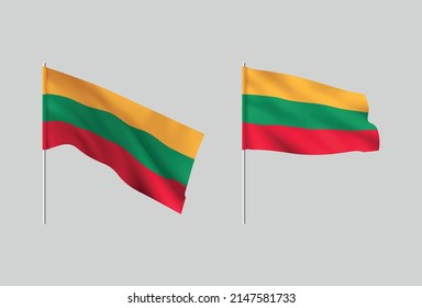 Lithuania flags. Set of national realistic Lithuanian flags. Vector